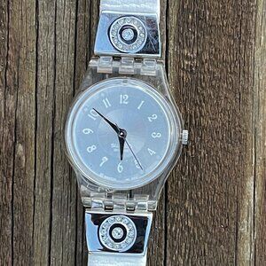 Swatch White Leather Clear Case Watch